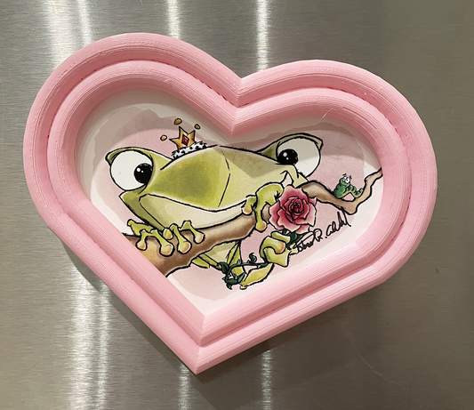 Illustrated Frog Magnet in custom designed 3D printed frame.